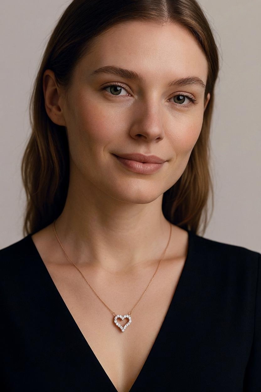 Kusuz Rose Gold Heart Necklace – Sterling Silver Base with CZ Crystals