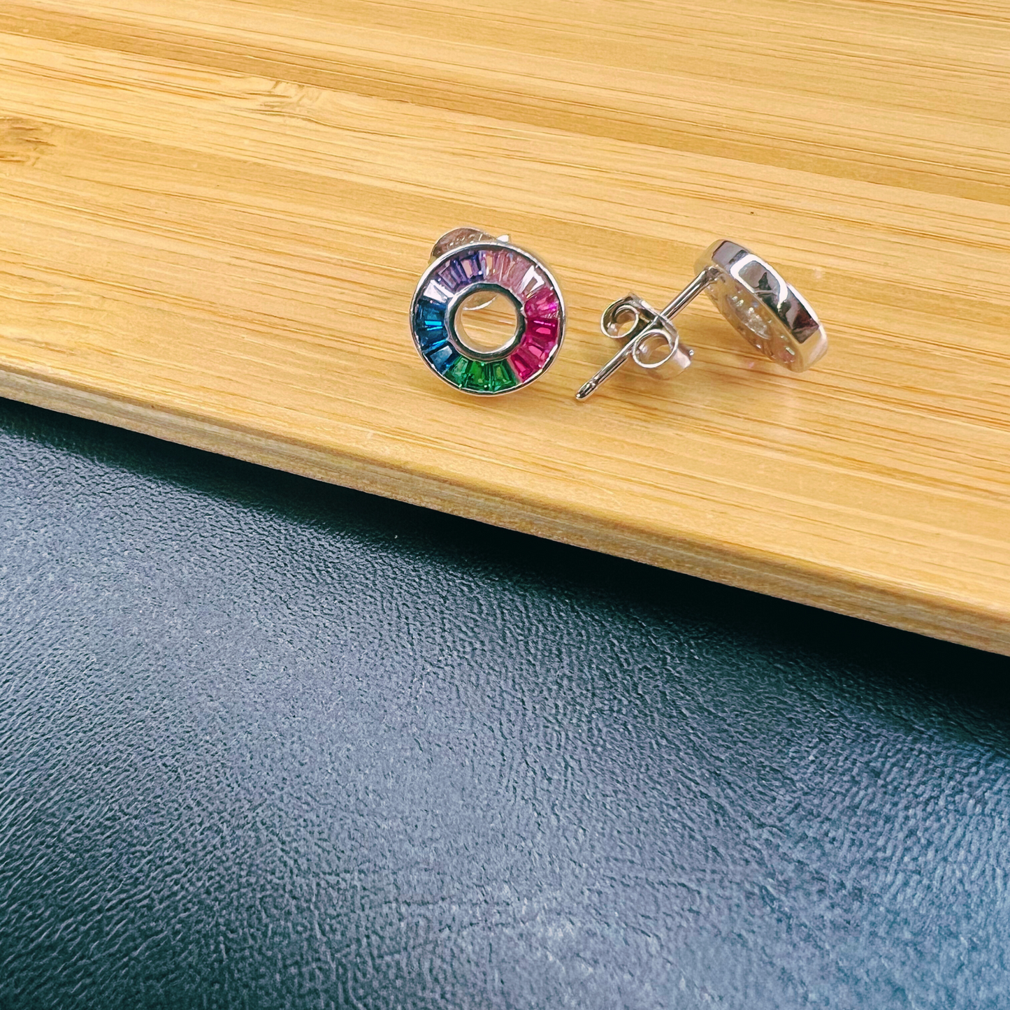 Sterling Silver Multi-coloured Rainbow CZ Studs Earrings