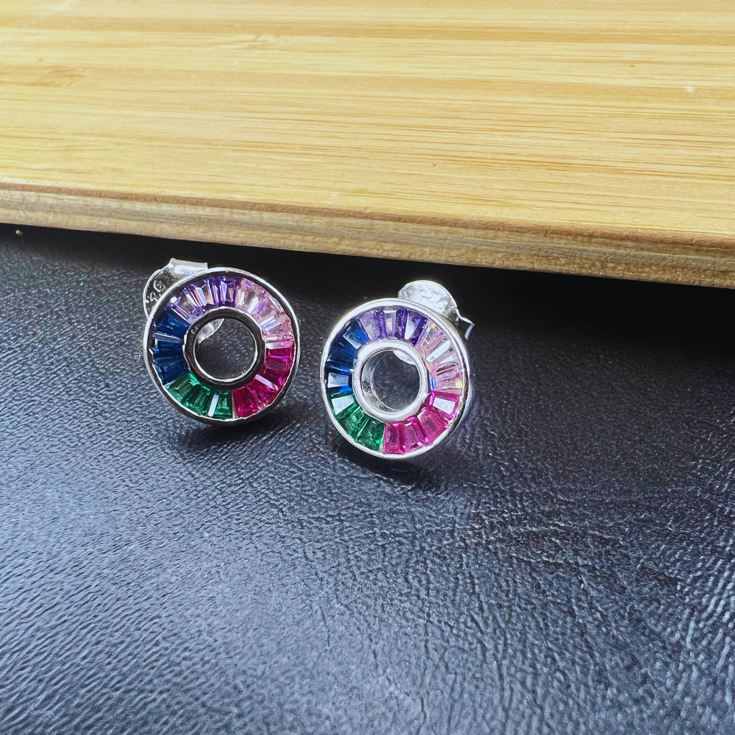 Sterling Silver Multi-coloured Rainbow CZ Studs Earrings