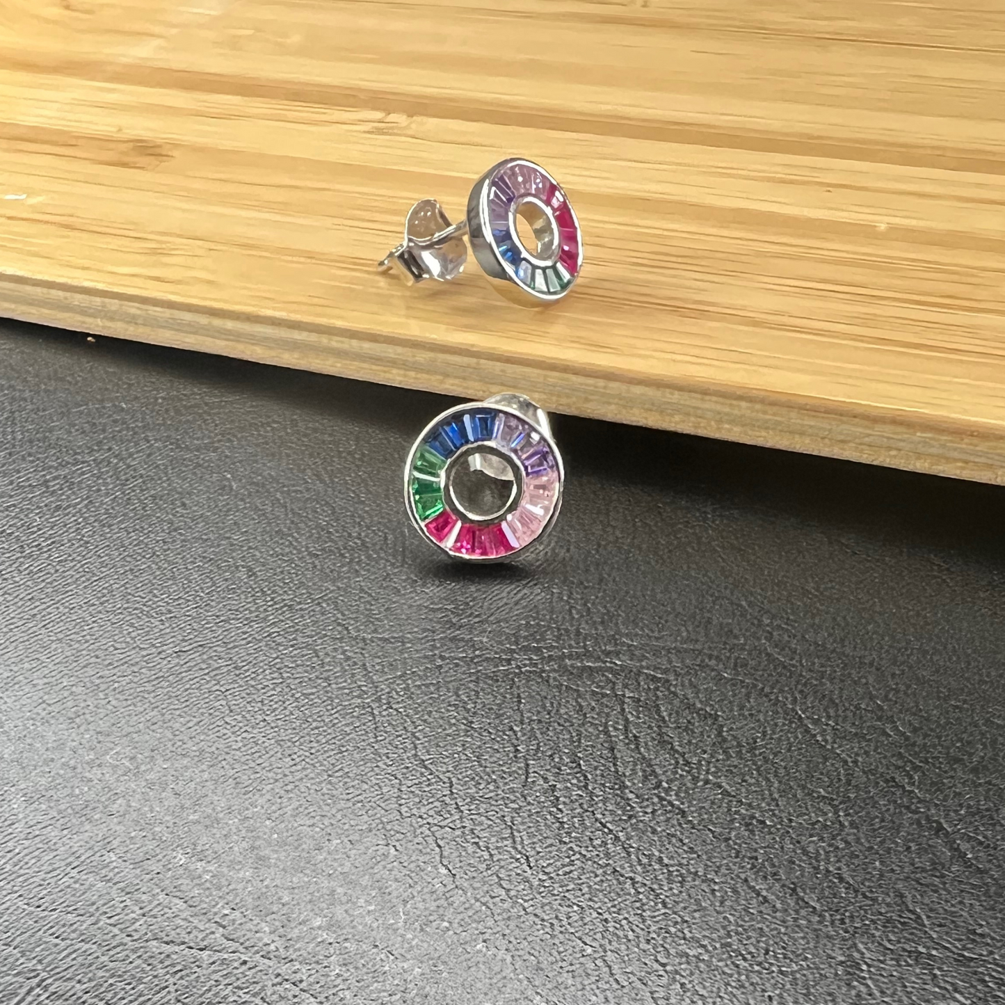 Sterling Silver Multi-coloured Rainbow CZ Studs Earrings
