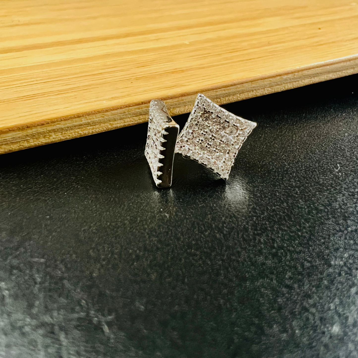 Sterling Silver Square CZ Stud Earrings