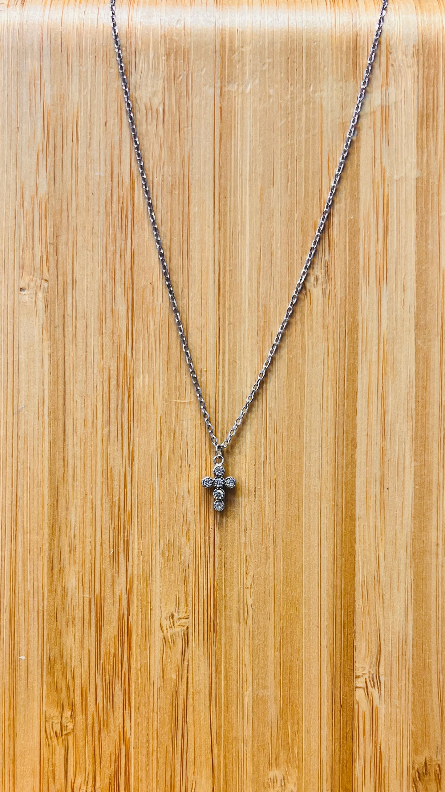 Kusuz Sterling Silver Small Cross Necklace – with CZ Crystals