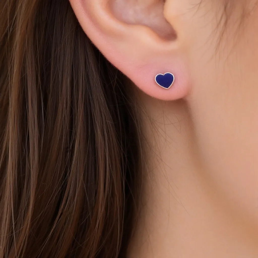 Sterling Silver Blue Heart CZ Stud Earrings