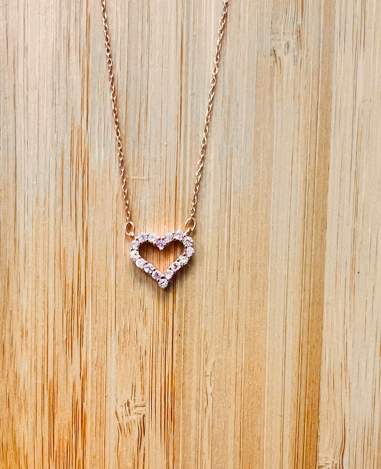 Kusuz Rose Gold Heart Necklace – Sterling Silver Base with CZ Crystals