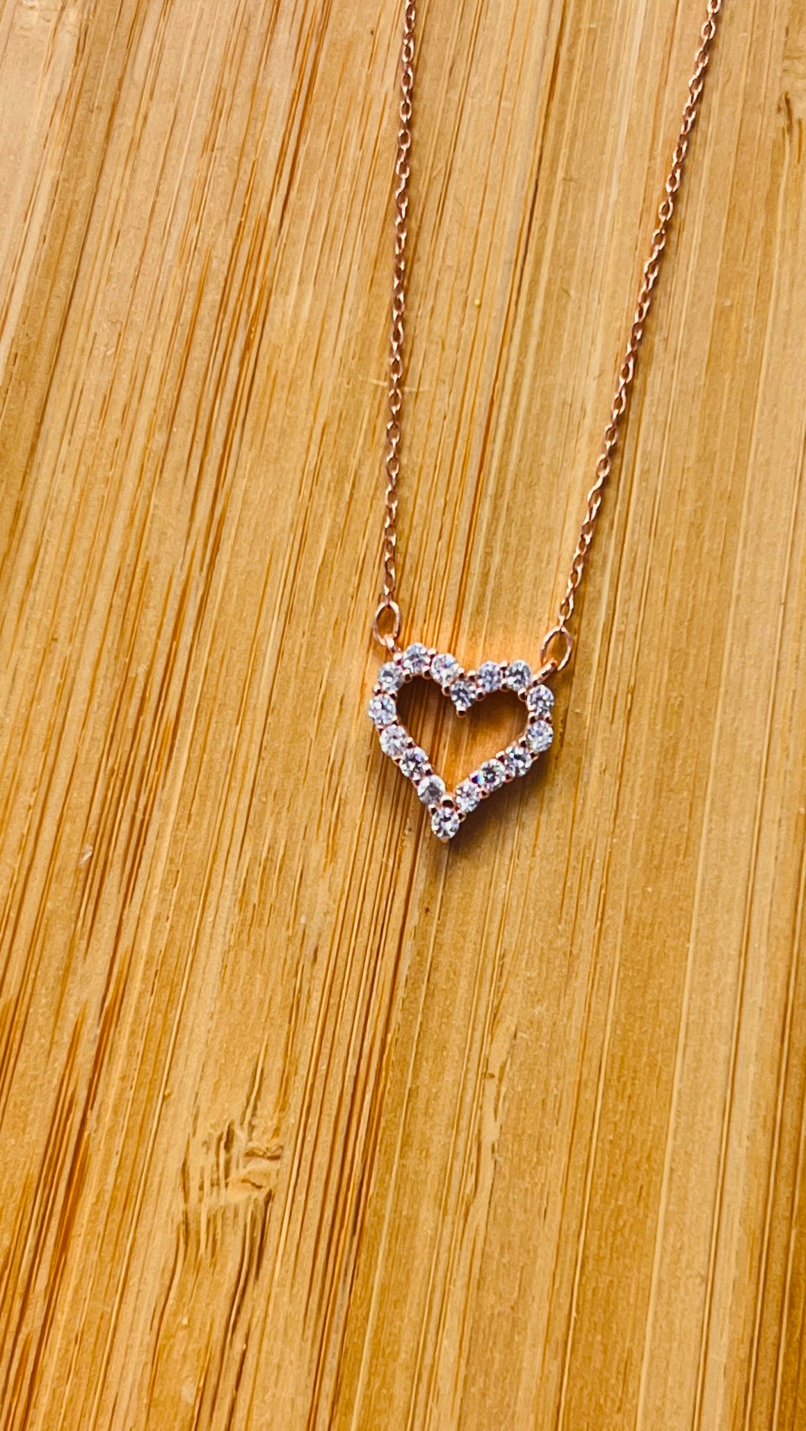 Kusuz Rose Gold Heart Necklace – Sterling Silver Base with CZ Crystals