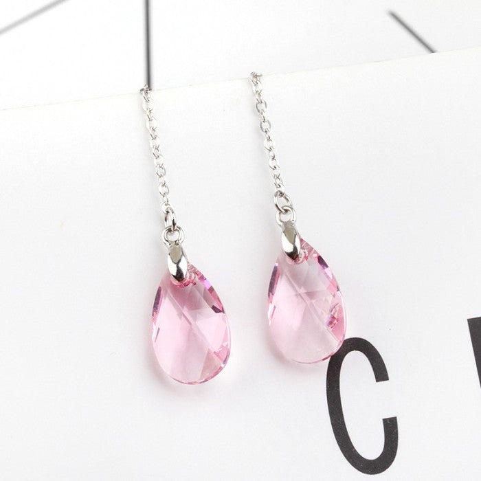 Sterling Sliver Rhodium Plated Teardrop Crystal Studs Earrings