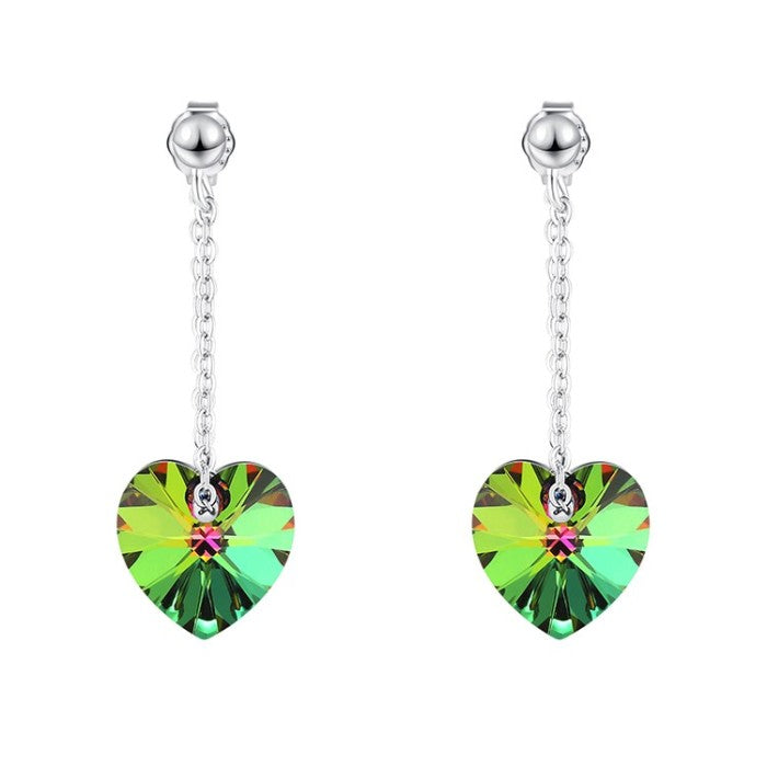 Sterling Sliver Rhodium Plated Heart Crystal Studs Earrings