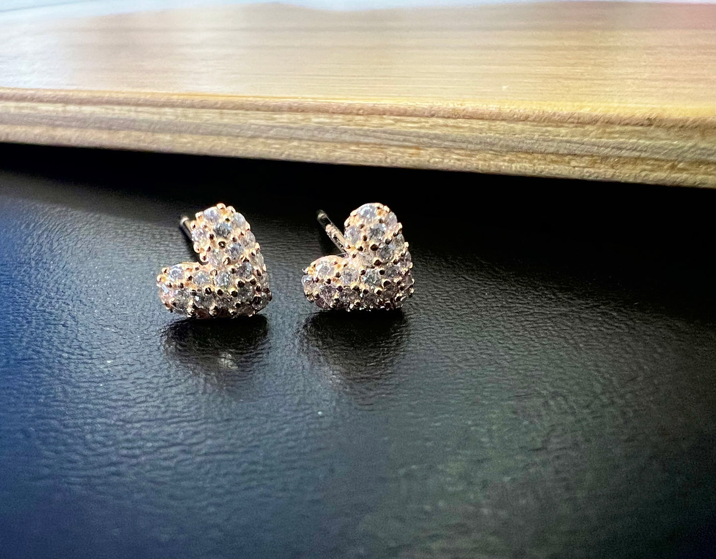 Sterling Silver Rose-Gold Plated Heart CZ Studs Earrings