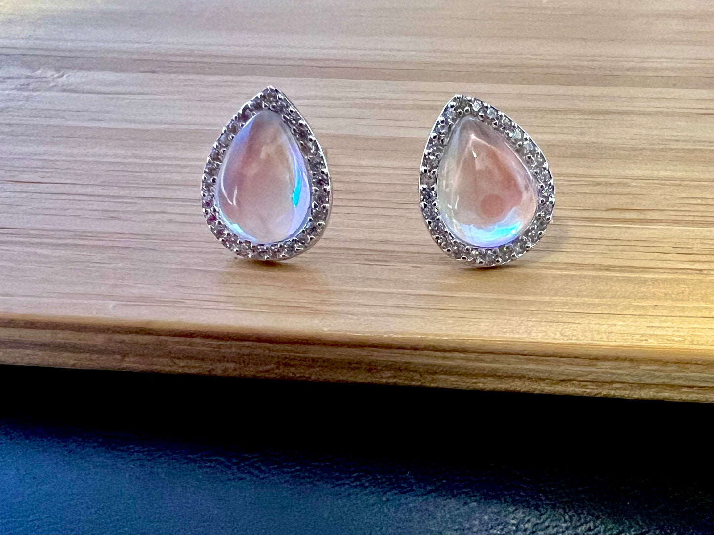 Sterling Silver Pink Teardrop CZ Studs Earrings