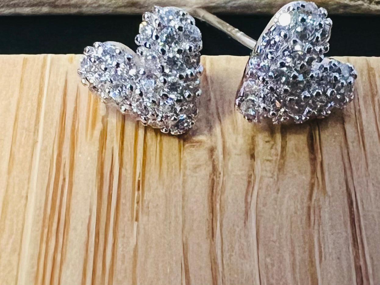 Sterling Silver Small Heart CZ Studs Earrings