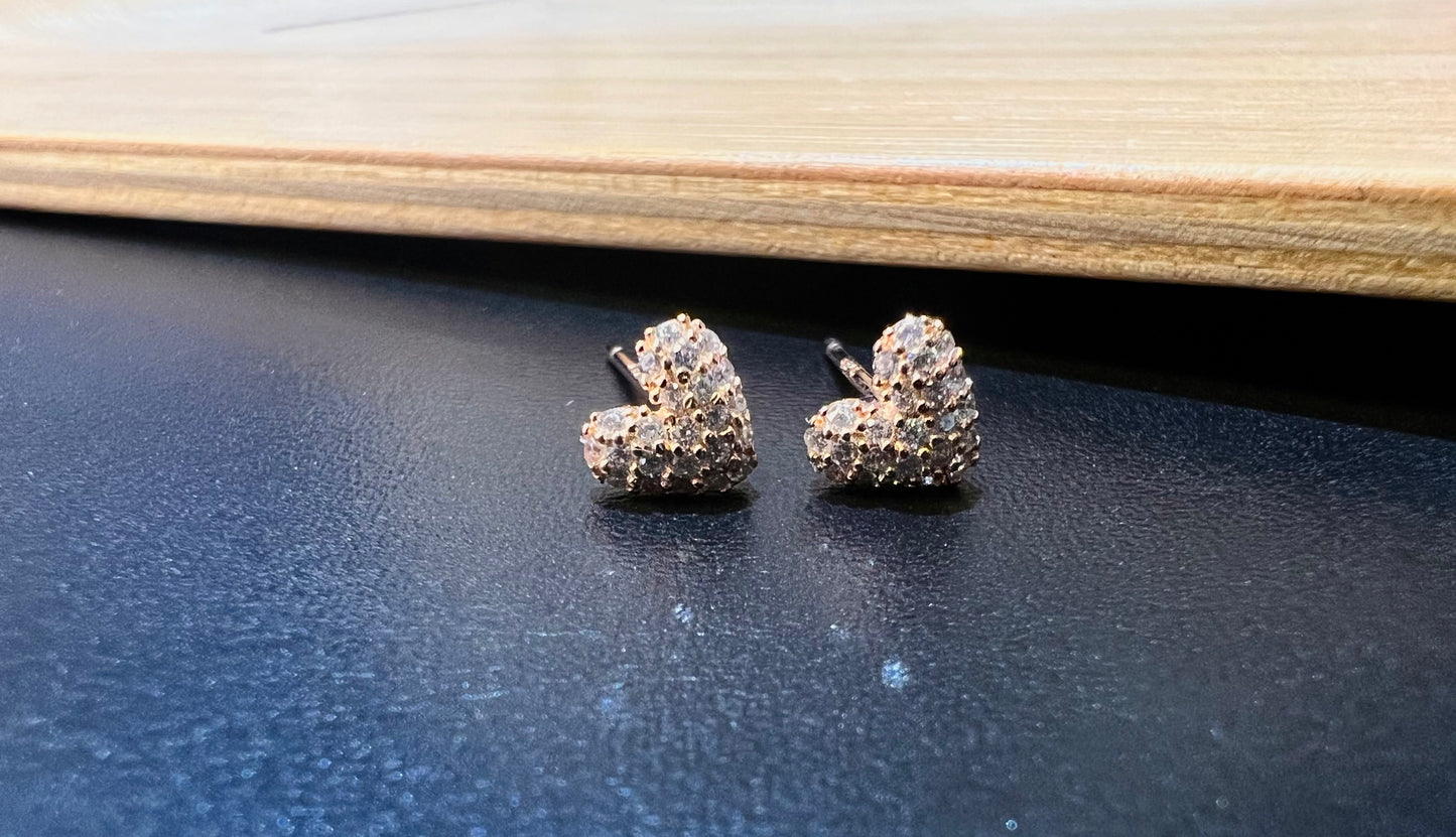 Sterling Silver Rose-Gold Plated Heart CZ Studs Earrings