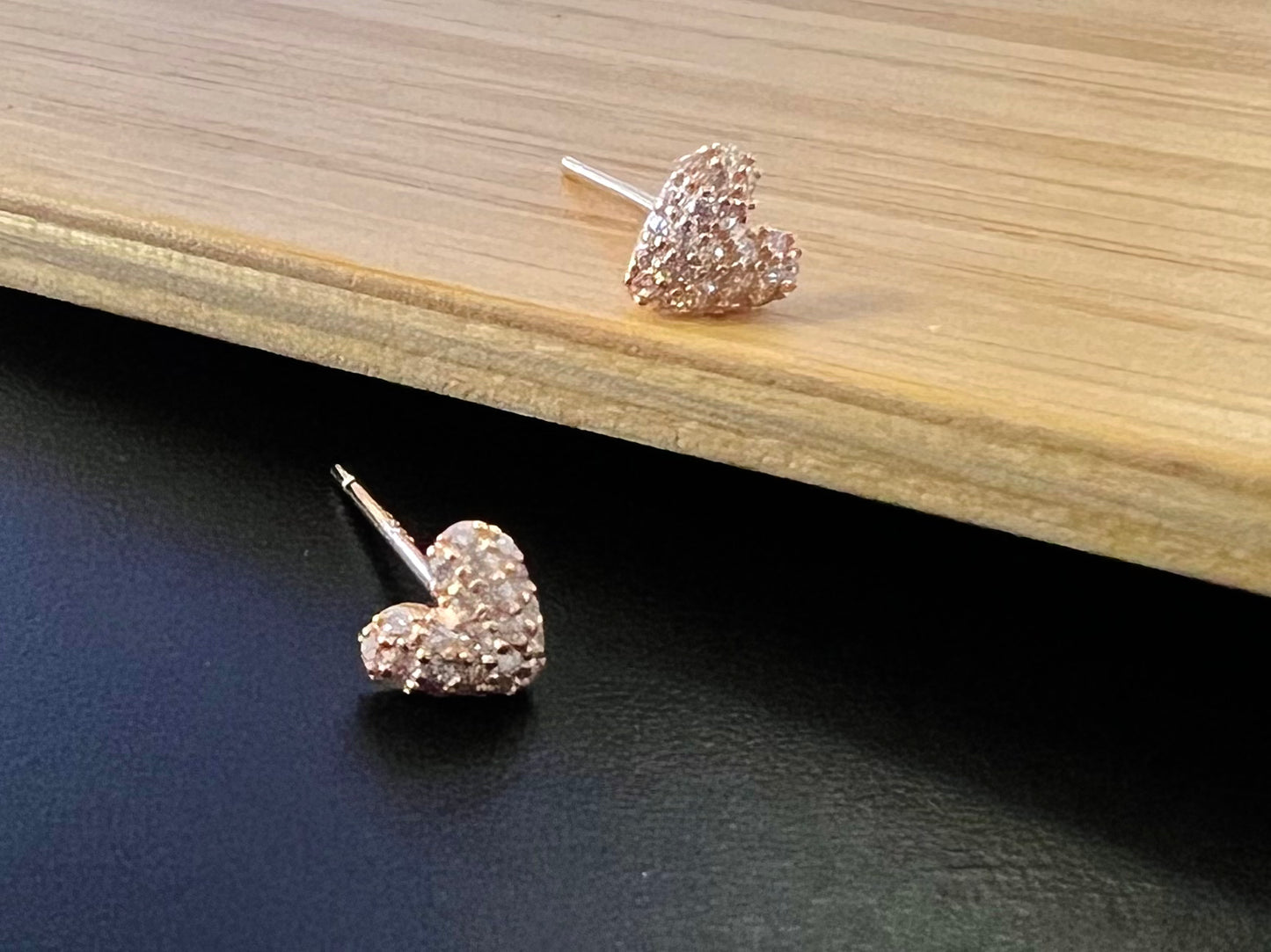 Sterling Silver Rose-Gold Plated Heart CZ Studs Earrings