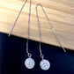 Sterling Silver Shambolla Clear Crystal Ball Long Threader Earrings