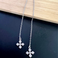 Sterling Silver Clover White Crystal Long Threader Earrings