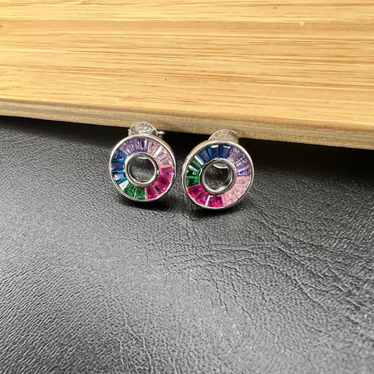 Sterling Silver Multi-coloured Rainbow CZ Studs Earrings