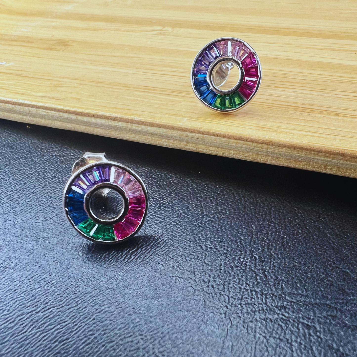 Sterling Silver Multi-coloured Rainbow CZ Studs Earrings