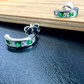 Sterling Silver Green Half-hoop CZ Clear Studs Earrings