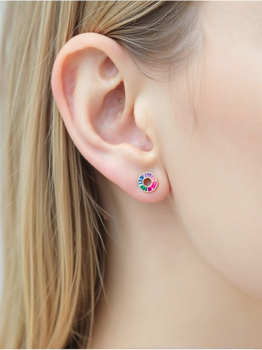 Sterling Silver Multi-coloured Rainbow CZ Studs Earrings