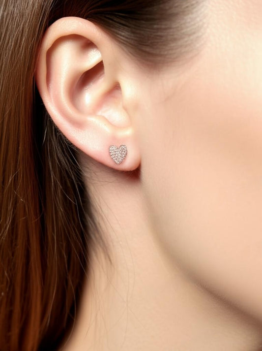 Sterling Silver Small Heart CZ Studs Earrings