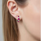 Sterling Silver Pink Half-hoop CZ Clear Studs Earrings
