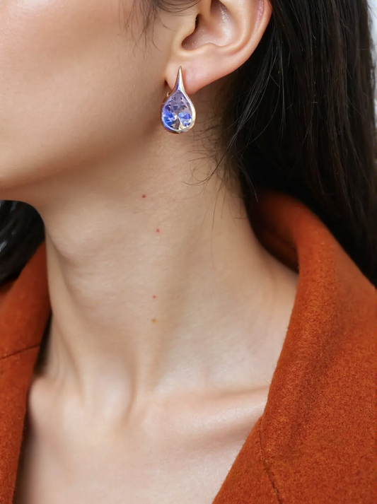 Sterling Sliver CZ Tear Drop Hook Earrings
