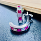 Sterling Silver Pink Half-hoop CZ Clear Studs Earrings