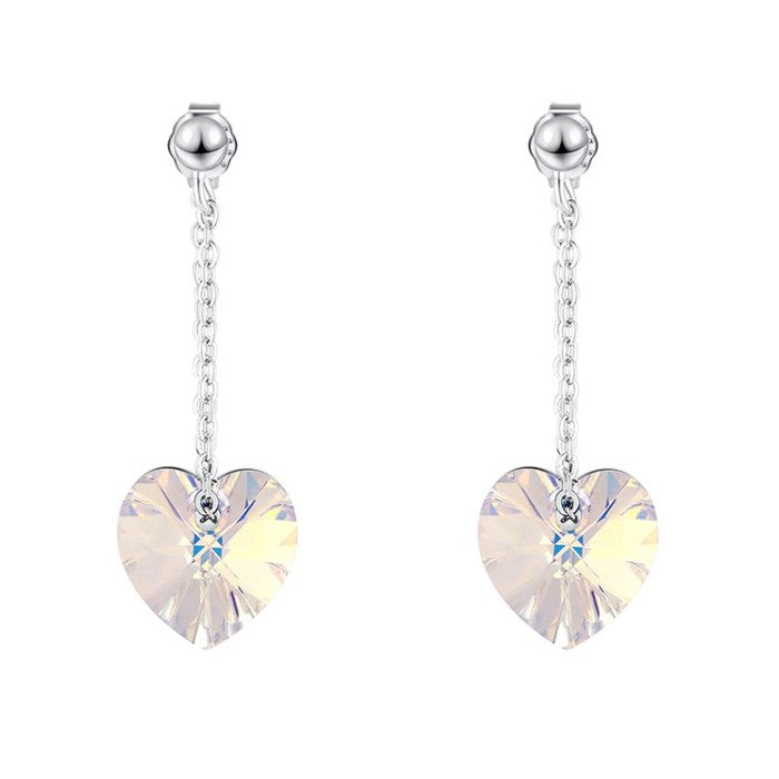 Sterling Sliver Rhodium Plated Heart Crystal Studs Earrings