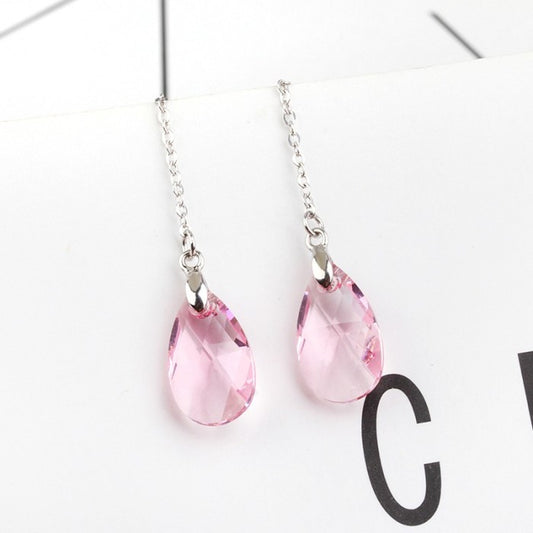 Sterling Sliver Rhodium Plated Teardrop Crystal Studs Earrings
