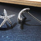 Sterling Silver Rhodium Plated Embossed Starfish CZ Studs Earrings