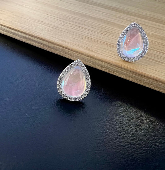Sterling Silver Pink Teardrop CZ Studs Earrings