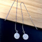Sterling Silver Shambolla Clear Crystal Ball Long Threader Earrings