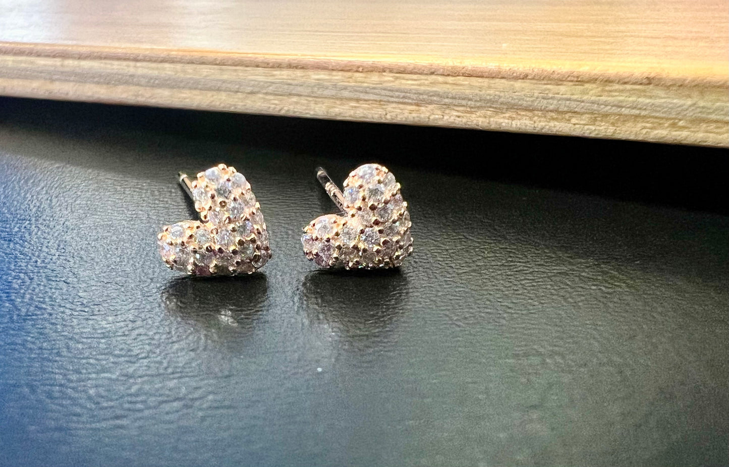 Sterling Silver Rose-Gold Plated Heart CZ Studs Earrings