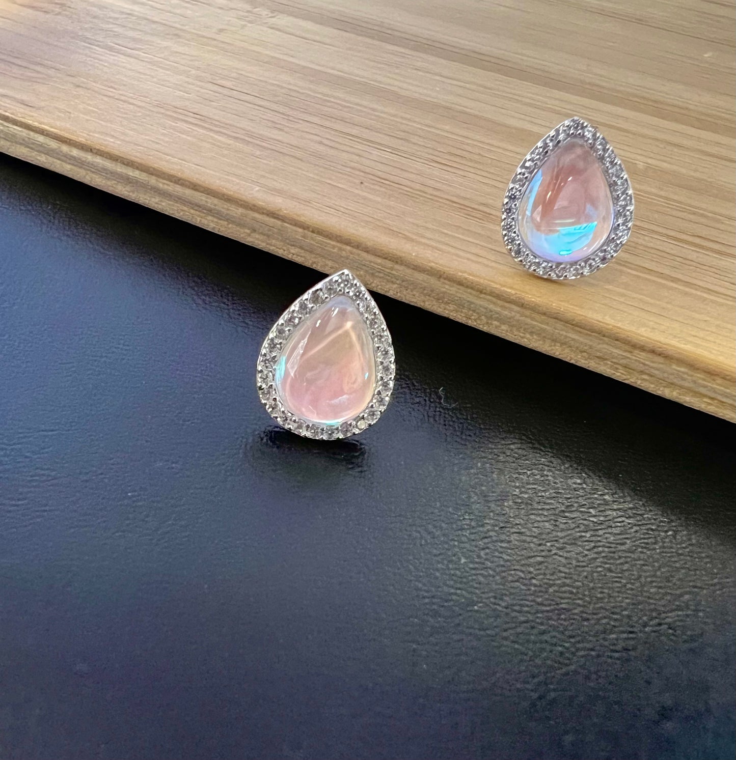 Sterling Silver Pink Teardrop CZ Studs Earrings